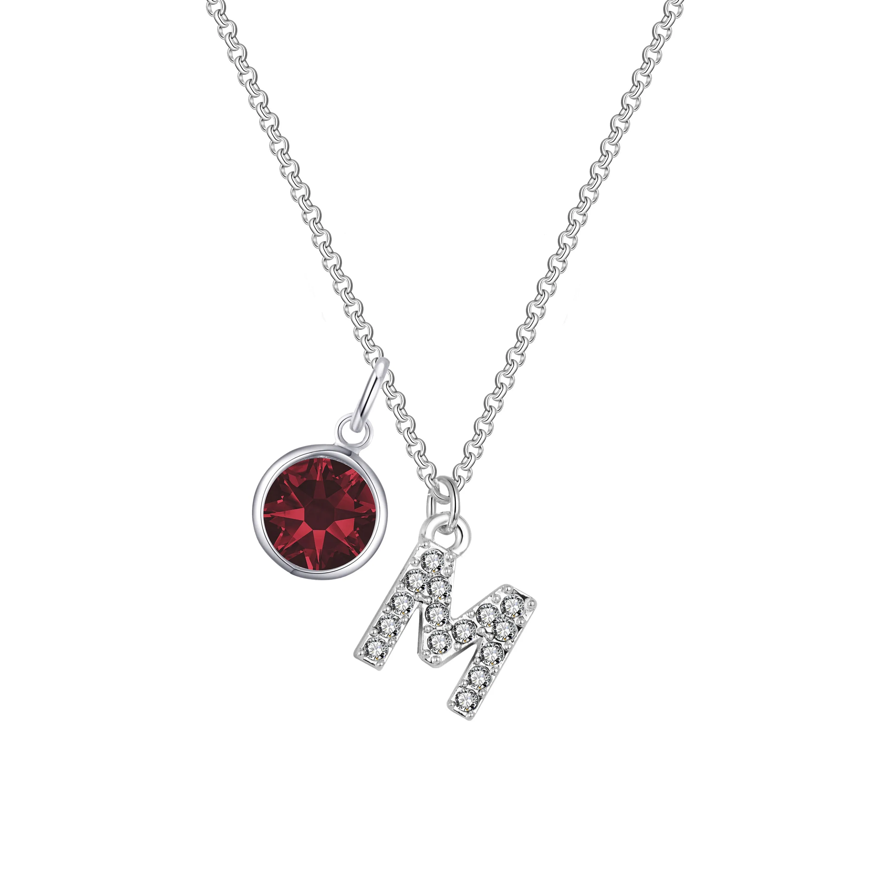 Pave Initial M Necklace with Birthstone Charm Created with Zircondia® Crystals