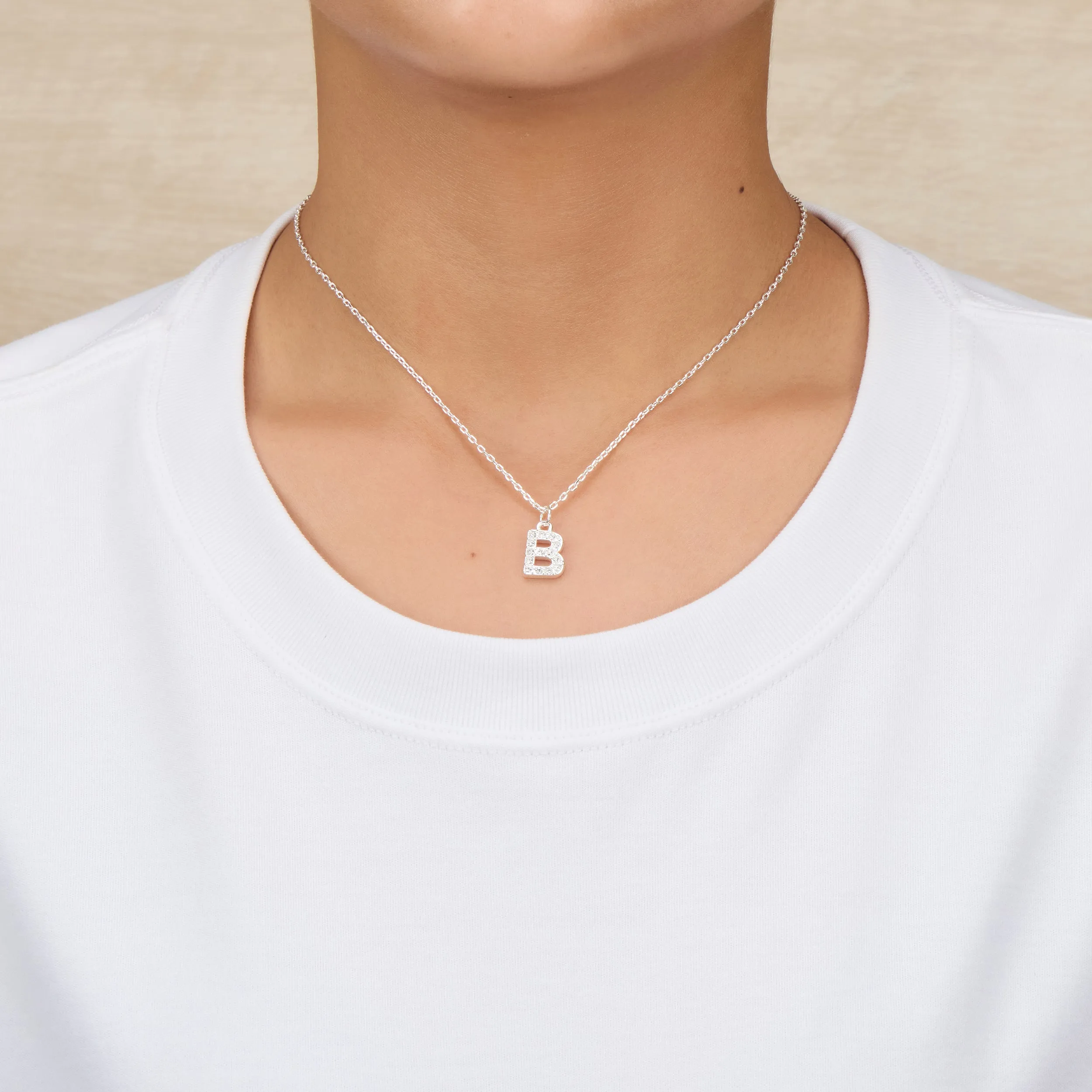 Pave Initial Necklace Letter B Created with Zircondia® Crystals