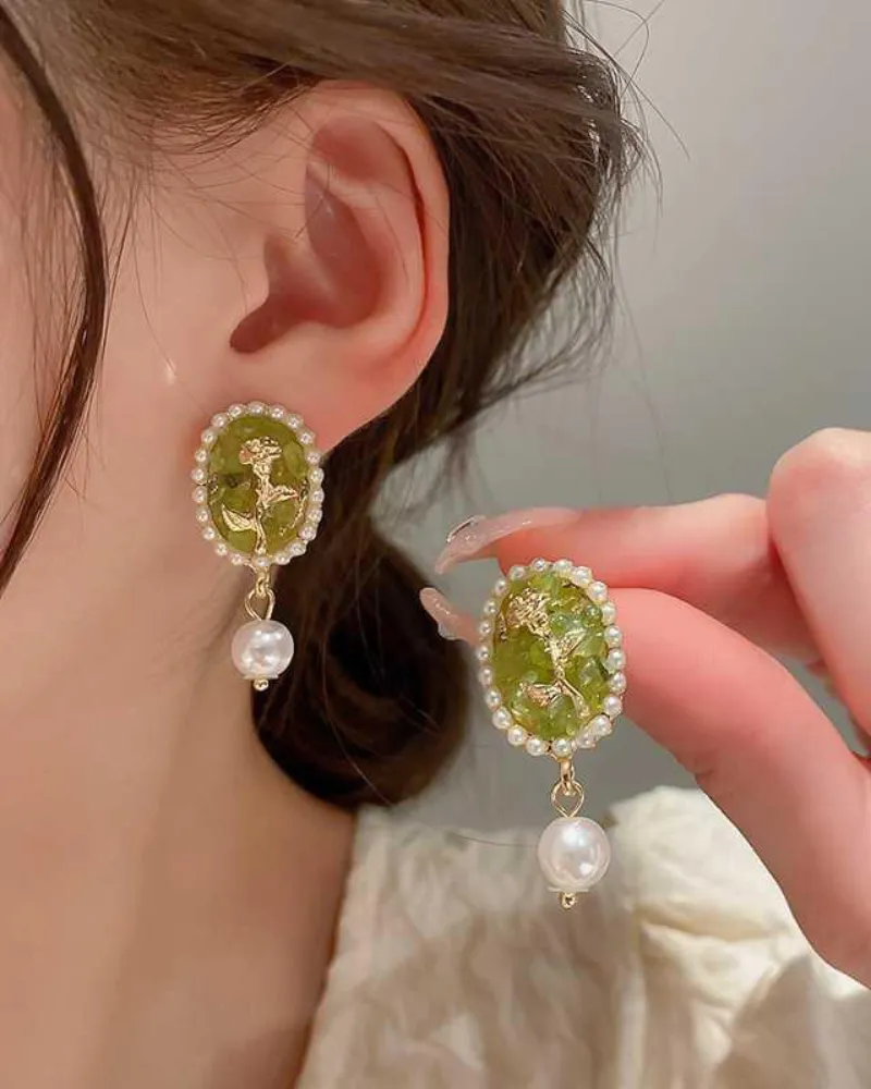 Retro Sweet Flower Earrings S925 Silver Needle Earrings Pearls Earring