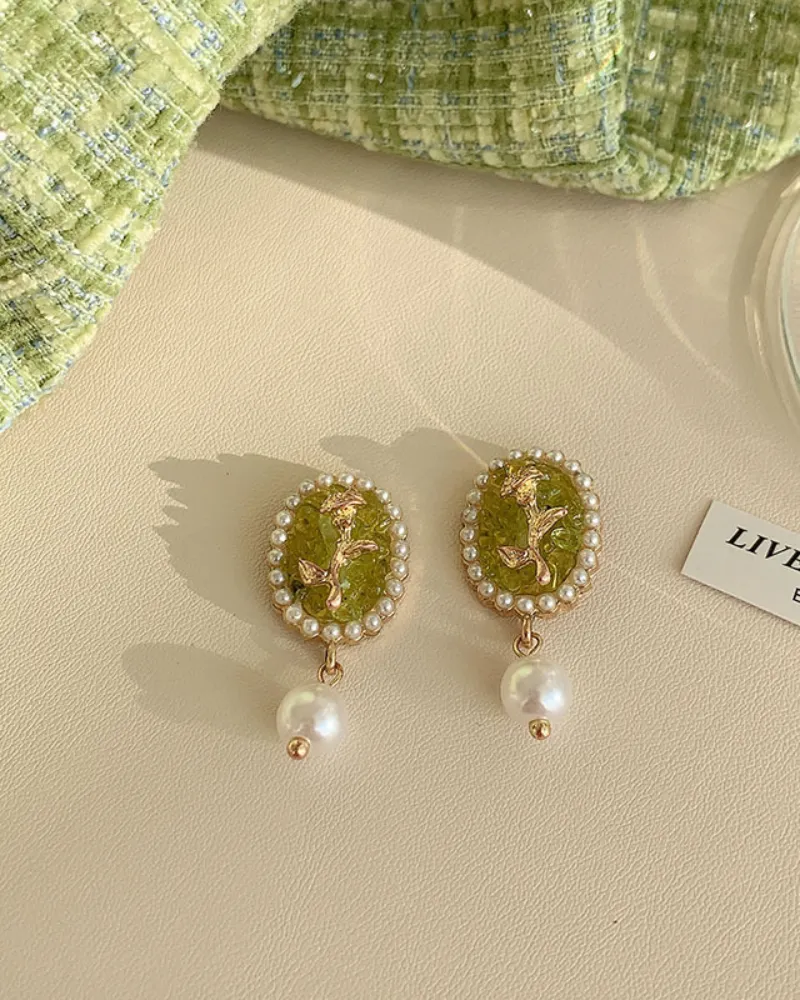 Retro Sweet Flower Earrings S925 Silver Needle Earrings Pearls Earring