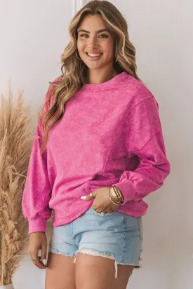 Rosy Distressed Casual Loose Pullover Sweatshirt