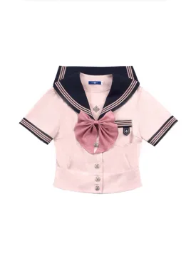 Sakura Petals Japanese Sailor Collar Short-sleeved JK Uniform Blouse