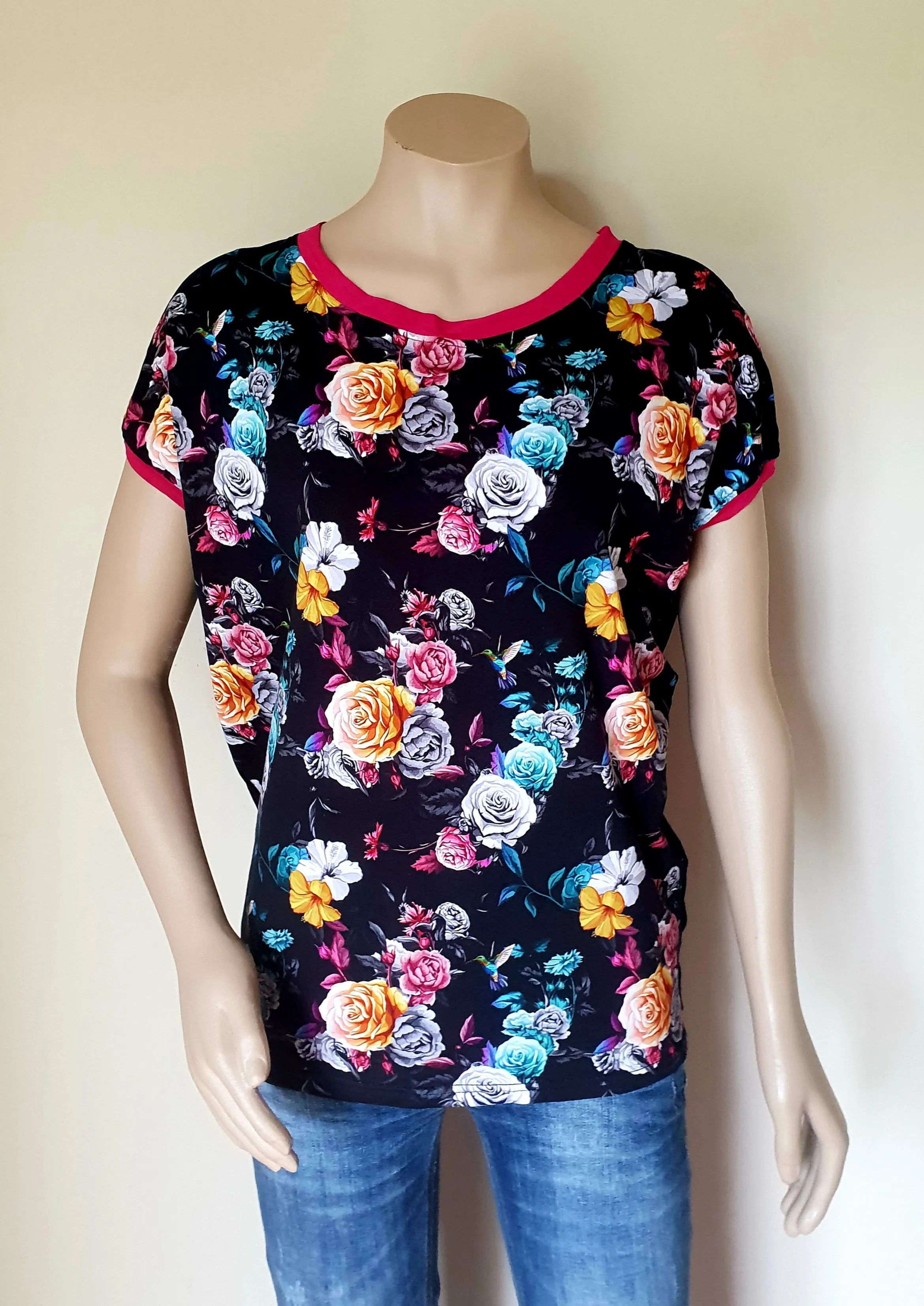 Slouchy  Tee - Black Floral