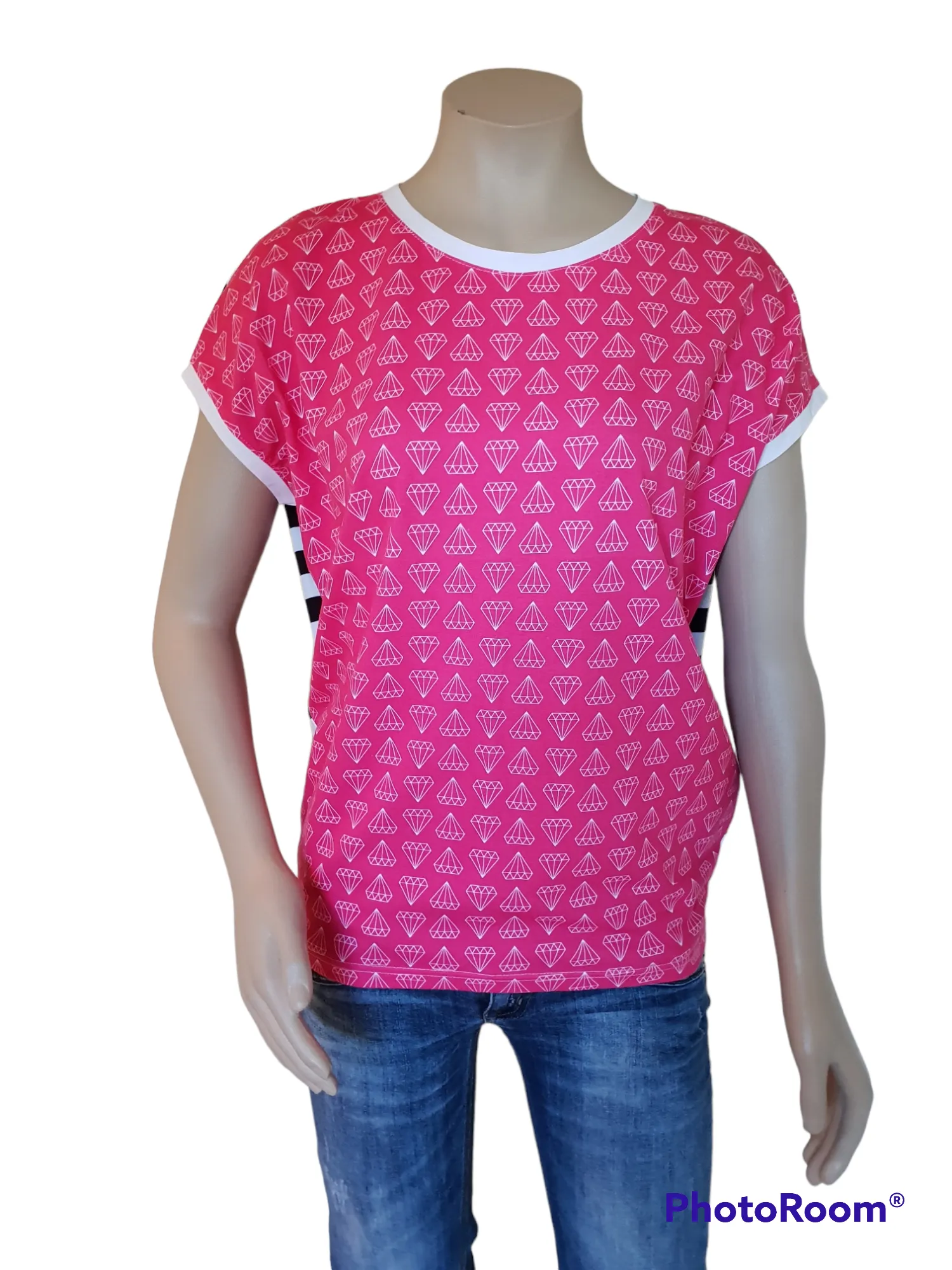 Slouchy  Tee - Pink Diamond / Stripe Back