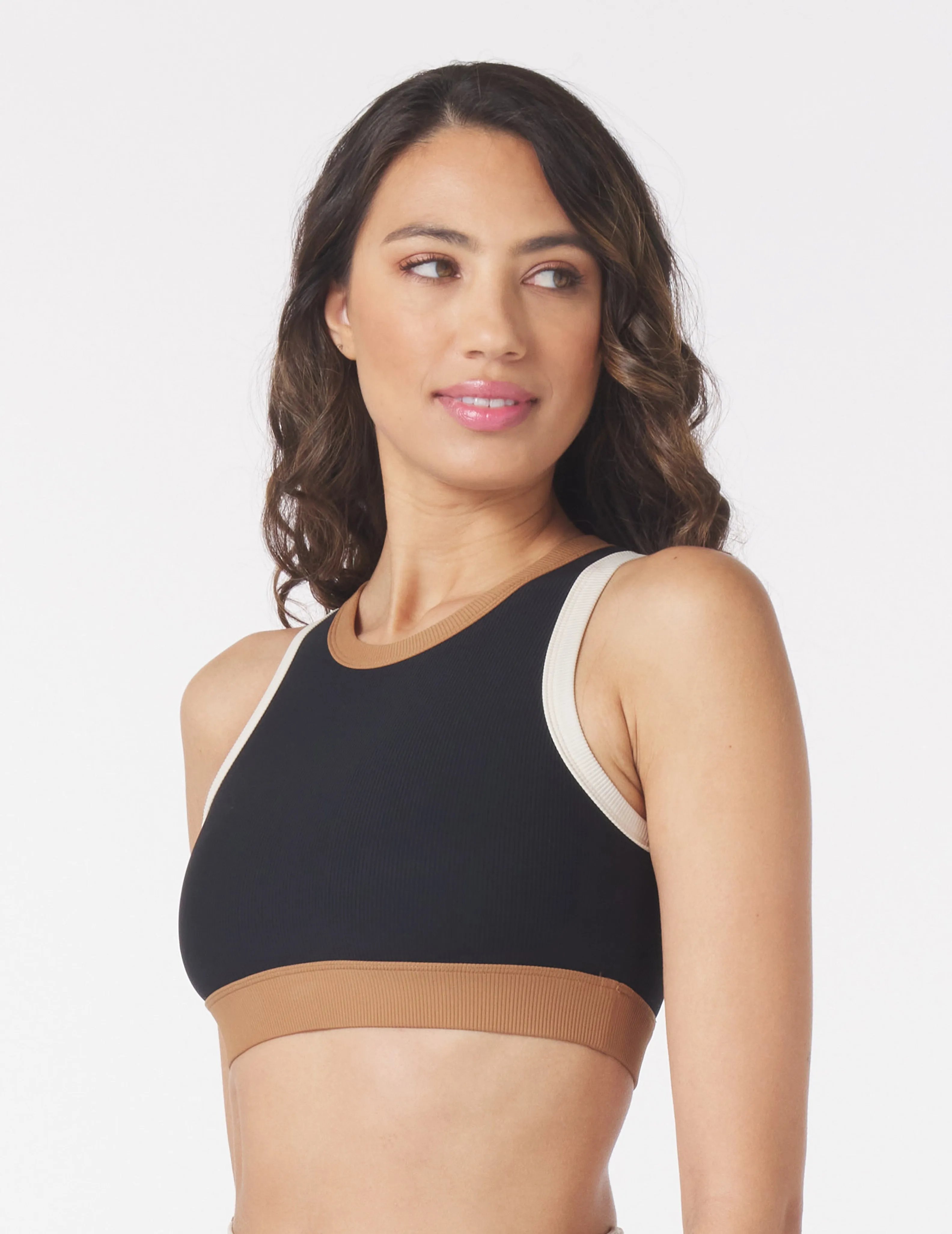 Socialite Bra: Black Oatmilk/Almond Contrast