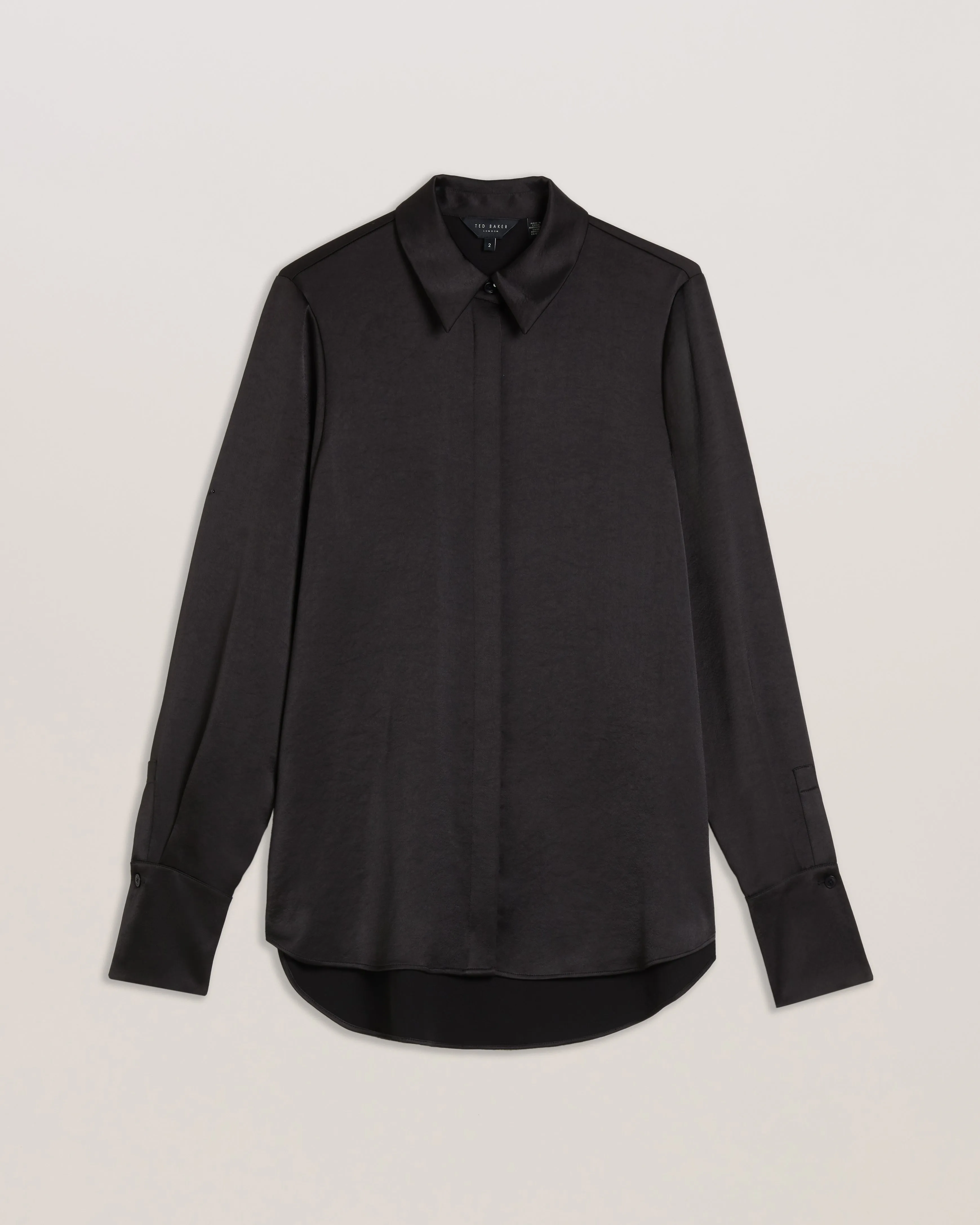 Sonora Long Line Satin Shirt Black